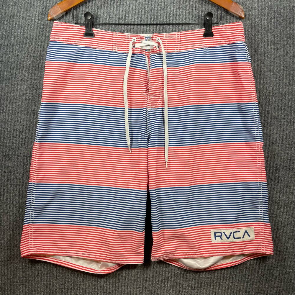 RVCA Artist Network Program Board Shorts Men's 34 Red/Blue Striped Drawstring